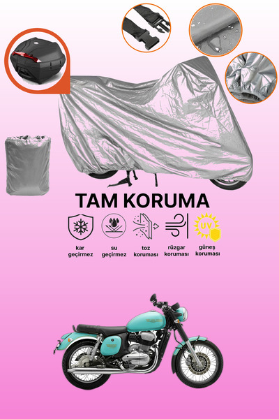 dokaca Gray Rear Bag Compatible Jawa Forty Two Compatible Motorcycle Tarpauli...