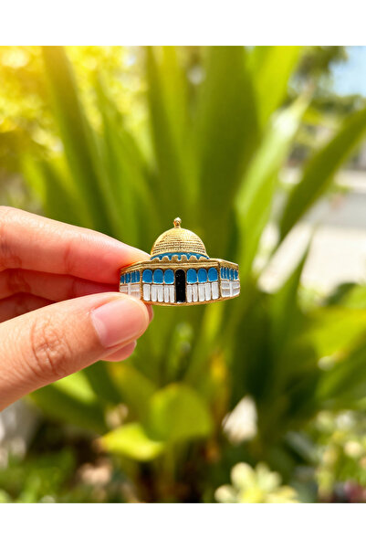 Zaytoon 3D Kubbet-üs-Sahra'nın Simgesi Altın Renkli Tasarımlı Metal Yaka Roze...