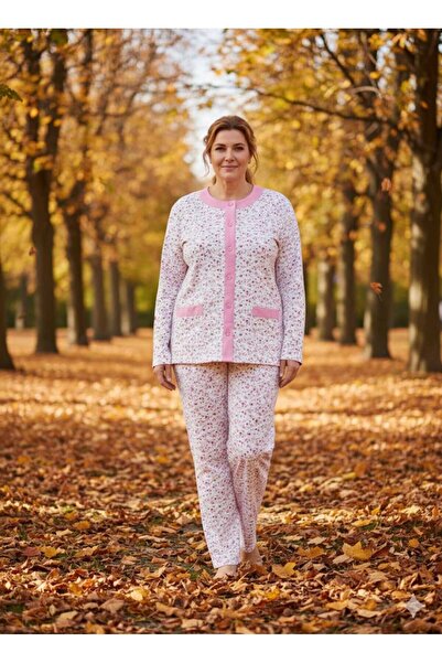 AYSUN TEKSTİL New Product... Winter Cotton Double-Layered Sha Fleece-Lined Umaş Wide Cut Open Front I Mother Pajama Set