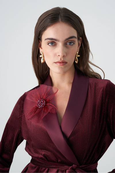 Dizayn Ella Saten garnili kruvaze simli kadife takım EL-2758