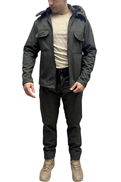 Polviton Ανδρικό παλτό Softshell ανθεκτικό στο νερό και τον άνεμο με φλις εσωτερικά, μπορεί να χρησιμοποιηθεί με κουκούλα και χωρίς κουκούλα