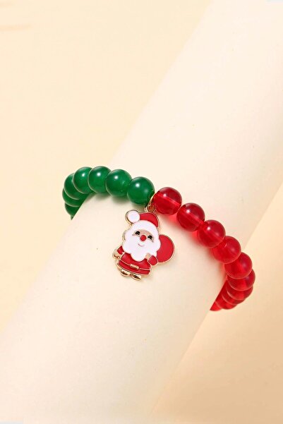 New Obsessions Christmas Santa Claus Figure Dangle Elastic Bead Bracelet