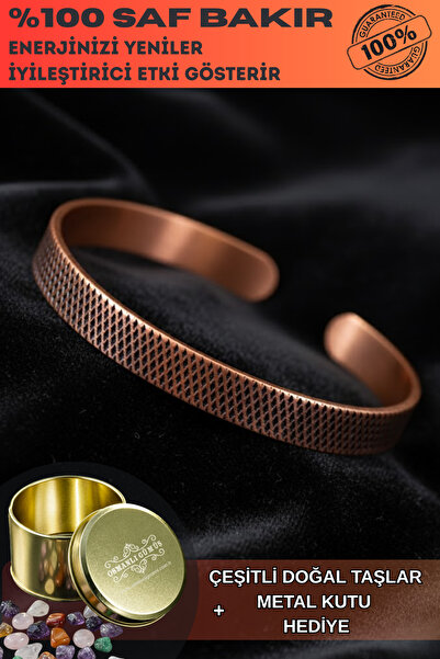 OSMANLI GÜMÜŞ سوار نحاسي للرجال والنساء - سوار بتصميم خطوط أفقية مؤكسدة للرجا...