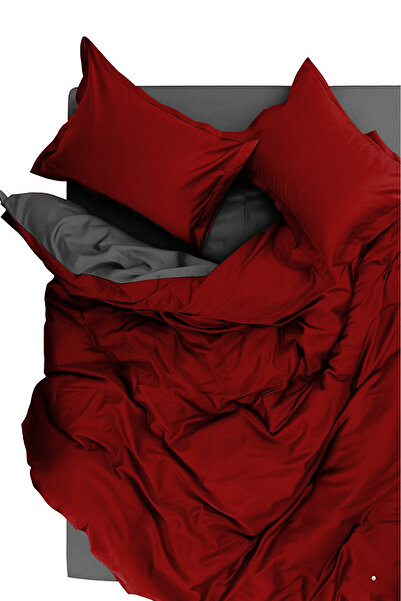 Always Çarşafı Lastikli Çift Taraflı Çift Kişilik Nevresim Takımı Bordo-gri