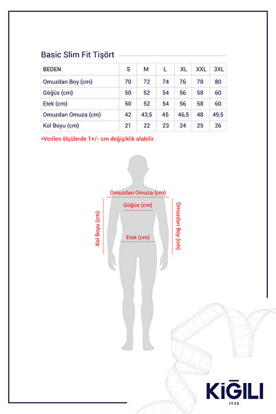 Kiğılı Bisiklet Yaka Slim Fit Dar Kesim Süprem Pamuk Tişört