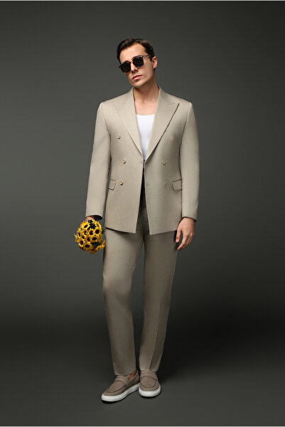 Kiğılı Regular Fit Pamuklu Lyocell Kruvaze Takım Elbise