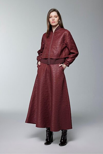 Zühre Zippered Jacket Skirt Burgundy Double Suit Tk-1654