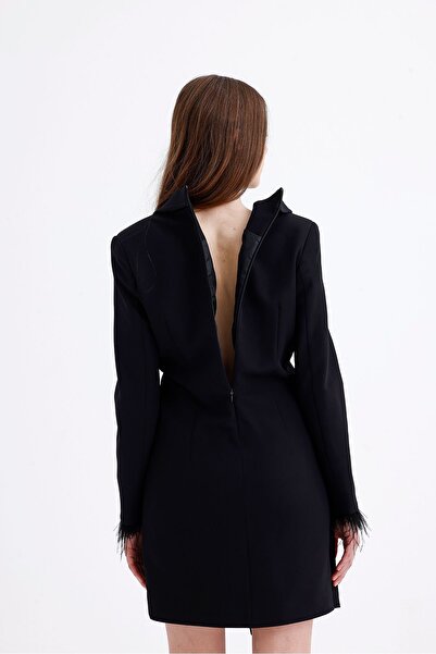 Sense Black Double-breasted Jacket Dress - Zipper Detailed and Lined| Ckt35223