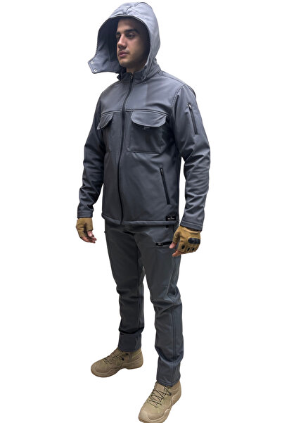 Polviton Ανδρικό παλτό Softshell ανθεκτικό στο νερό και τον άνεμο με φλις εσωτερικά, μπορεί να χρησιμοποιηθεί με κουκούλα και χωρίς κουκούλα