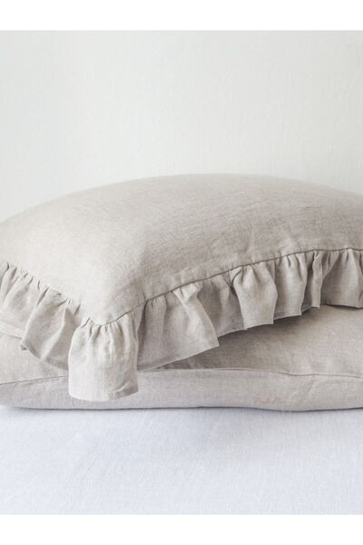 Perdeplus Ленена възглавница с волани, натурална, комплект от 2 броя