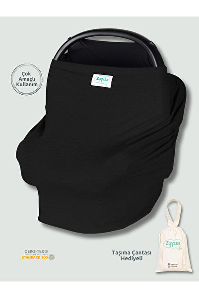 Zuppers Fonksiyonel Puset ve Emzirme Örtüsü - Siyah - Kese Çanta Hediyeli