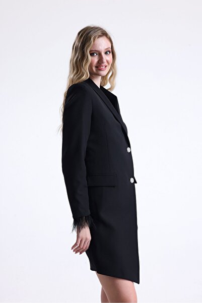 Sense Black Double-breasted Jacket Dress - Zipper Detailed and Lined| Ckt35223