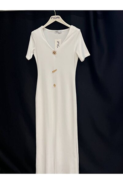 FioriModa Φόρεμα από ύφασμα Ottoman με λαιμόκοψη σε σχήμα V και σκίσιμο στο πλάι