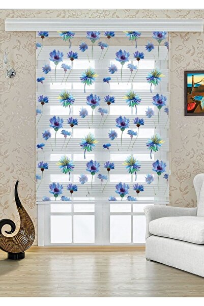 Genel Markalar Mavi Çiçek Desenli Klasik Zebra Perde – YZN-506