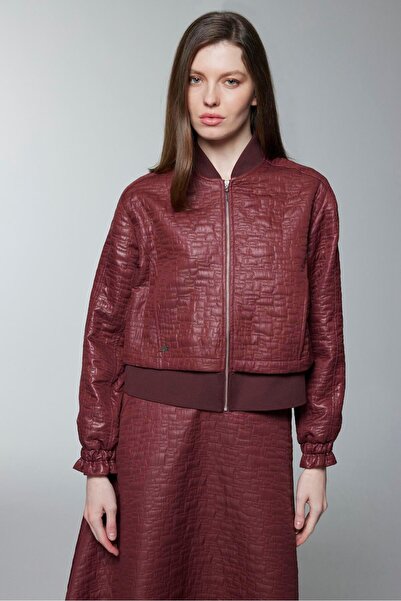 Zühre Zippered Jacket Skirt Burgundy Double Suit Tk-1654