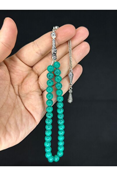 Anemore Collection حجر هاولايت ملون باللون الأخضر الداكن - مسبحة من الحجر الط...