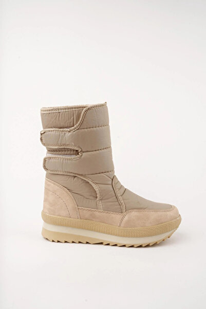Zerenyus Γυναικείες μπότες χιονιού με βέλκρο με επένδυση από γούνα μπεζ