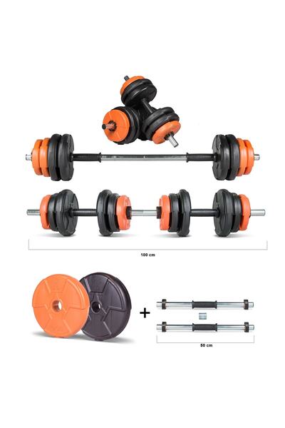 ECG Spor 17 Kg Multifonksiyonel Turuncu Siyah Halter Seti Ve Dambıl Seti