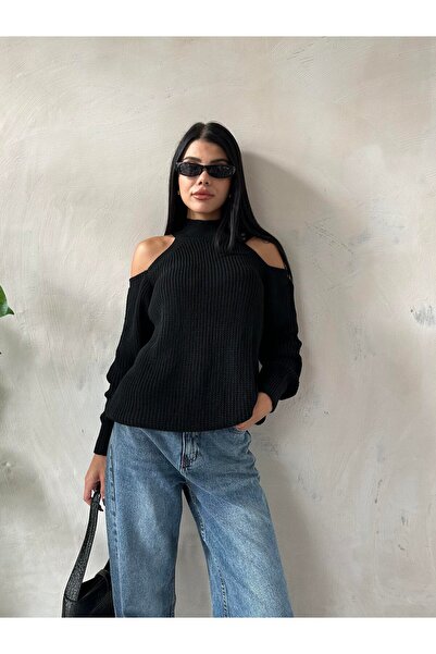 Angel Mia Tricotaj cu umeri expusi Pulover Negru