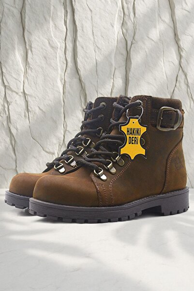 Rakerplus Χειμερινές παιδικές μπότες Griffon Γνήσιο Δερμάτινο Καφέ με φερμουάρ