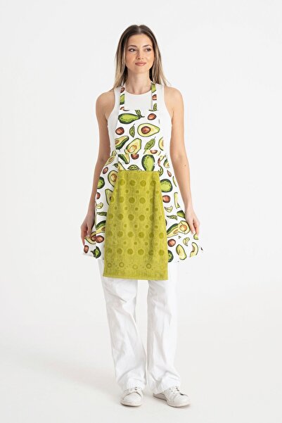 Enoteks مريلة مطبخ مقاومة للماء مع منشفة باللون الأخضر