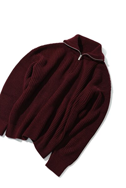 no7man Dreson burgundy collar zipper sweater