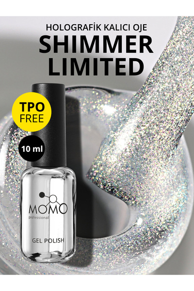 MOMO professional Shimmer Limited Holografik Kalıcı Oje Sl01, Rakı Beyazı Altın Simli, 10 ml, TPO- FREE