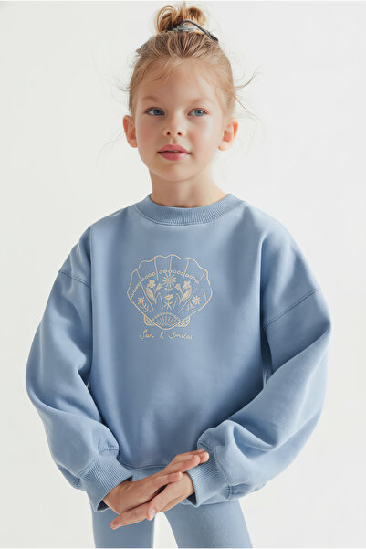 Kyron Kız Çocuk Mavi Nakış Detaylı Sweatshirt