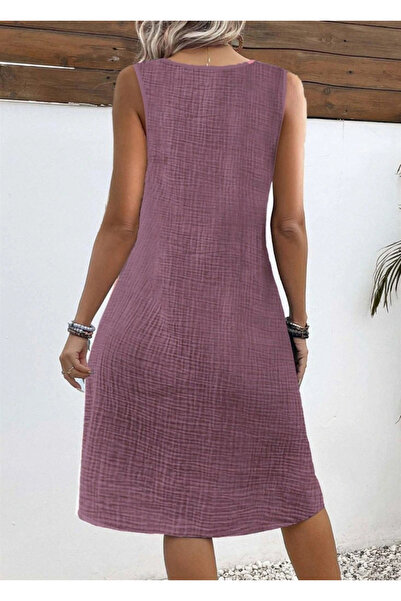 MODA Rochie delicată pentru damă, cu bretele, cu decolteu în V, cu nasturi în față