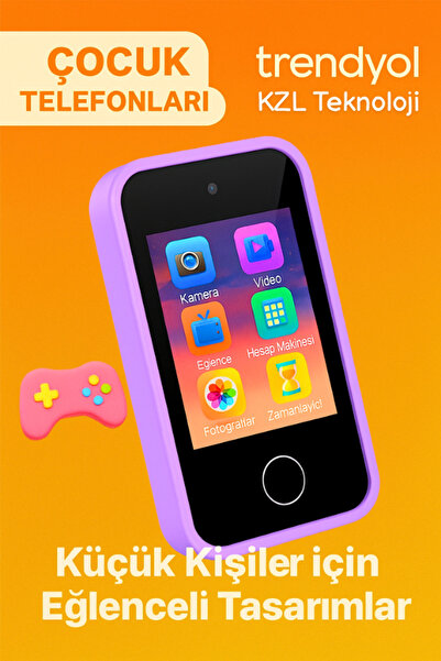 Maybax Lila Sim Kartsız Internetsiz Akıllı Çocuk Telefonu Çift Kamera Müzik Eğitici Oyun Kılıf, Askı Hediye