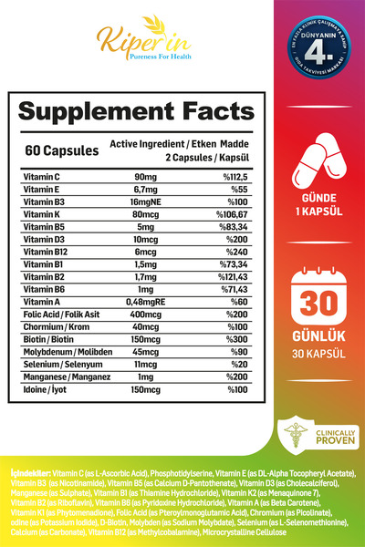 Kiperin Lipozomal Multivitamin 13 Vitamin & 6 Mineral Cilt - Saç - Tırnak & Enerji | Akıllı Gıda Takviyesi
