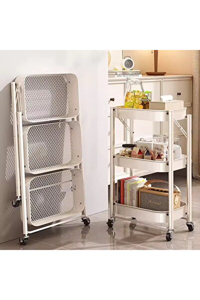 ABAREEK 3-Tier Folding Metal Tool Cart, Multi-Tooth Adaptation White^46X30X76cm