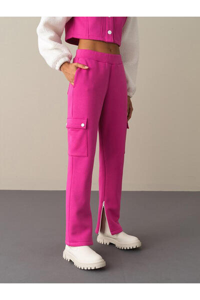 Xint Kadın Fusya Pamuklu Oversize Cepli Sweat Pantolon
