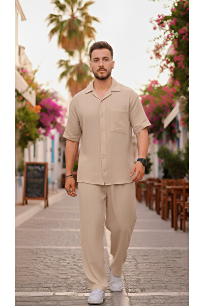 erba Men's Double Set Linen Shirt Trousers