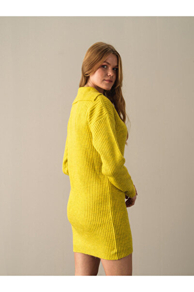 Xint Kadın Sarı Regular Fit Triko Mini Elbise