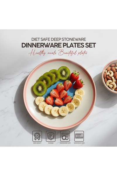 VAV GET 4-Piece Deep Stoneware Dinner Plates Set, 21cm / 8.5inch, Microwave & Dishwasher Safe