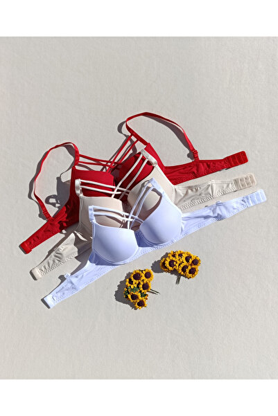 siyalife Sutien cu împingere în sus, căptușit, cu șnur încrucișat, micro 3 piese