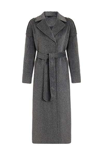 Olcay Epaulette Detailed Snap Closure Oversize Mohair Coat Anthracite 3147