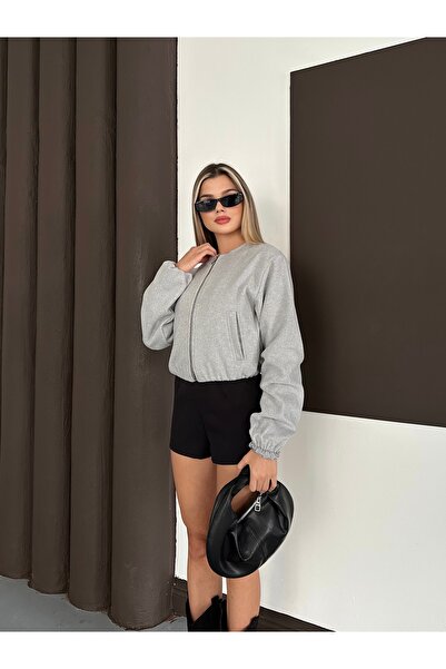 Gameyal Kadın Çift Cepli Kaşe Kumaş Puff Kol Bomber Ceket