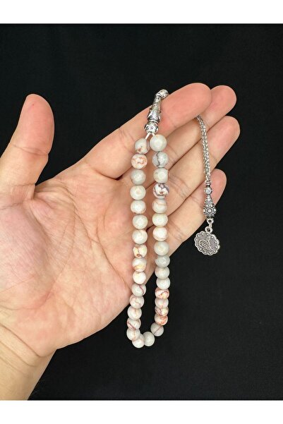 Anemore Collection كرة مسبحة من العقيق الطبيعي منقوشة باللون الأبيض والبني T-552