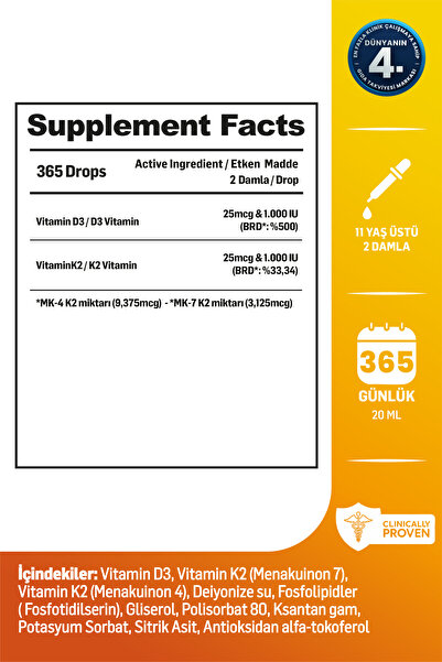 Kiperin Lipozomal D3 K2 Vitaminleri (MK4 ve MK7) & Çok Yüksek Biyoaktif (365 Günlük) | Akıllı Gıda Takviyesi