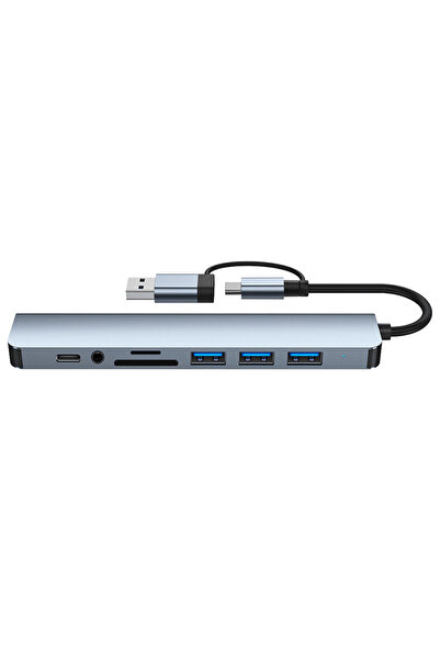 exmy قاعدة توسيع USB-C 8 في 1 - USB 3.0 بسرعة 5 جيجابت في الثانية، وPD 100 واط، وHDMI بدقة 4K، وSD/TF