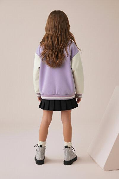 Minipodyum Κοριτσίστικο κεντημένο κουμπωτό μπουφάν Bomber College με κλείσιμο μπροστά