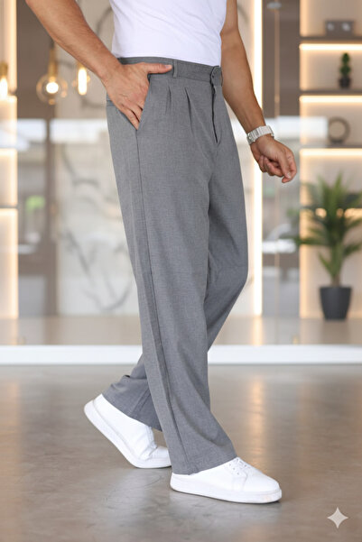 Mamlay Çift Pileli OKUL GRİSİ Renk Beli Lastikli Kaliteli Rahat Kesim Klasik Bol Paça Baggy Pantolon