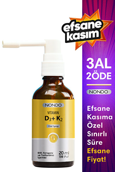 Nondo Vitamins Vitamin D3 K2 İkisi Bir Arada Sprey 20 ml 138 Puf