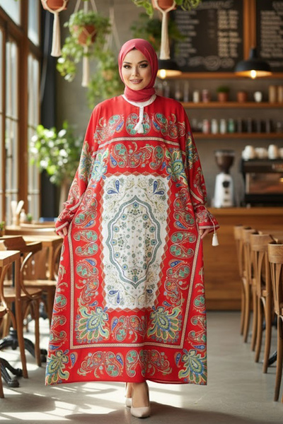 Neva Style Ethnic Patterned Pomegranate Flower Hijab Tunic 20512Nc