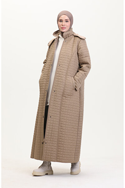 sefamerve Büyük Beden Kapüşonlu Kapitone Mont 6134-03 Vizon