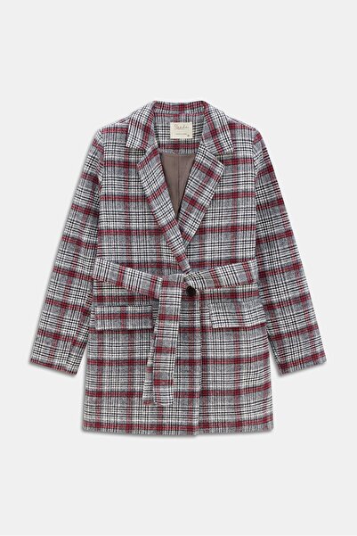 Saade Γκρι καρό ζωσμένο μπουφάν