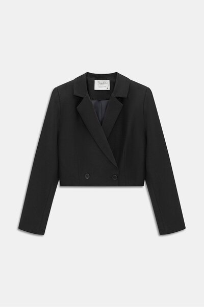 Saade Siyah Kruvaze Crop Blazer Ceket