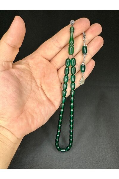 Anemore Collection كبسولة مسبحة كهرمان النار مقطوعة باللون الأخضر 10 مم × 7 م...